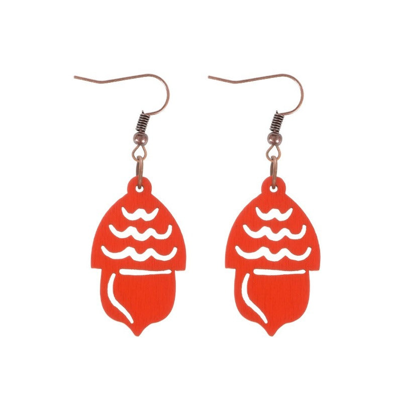 Wholesale Hollow Wooden Squirrel Maple Leaf Personalized Retro Ethnic Style Earrings